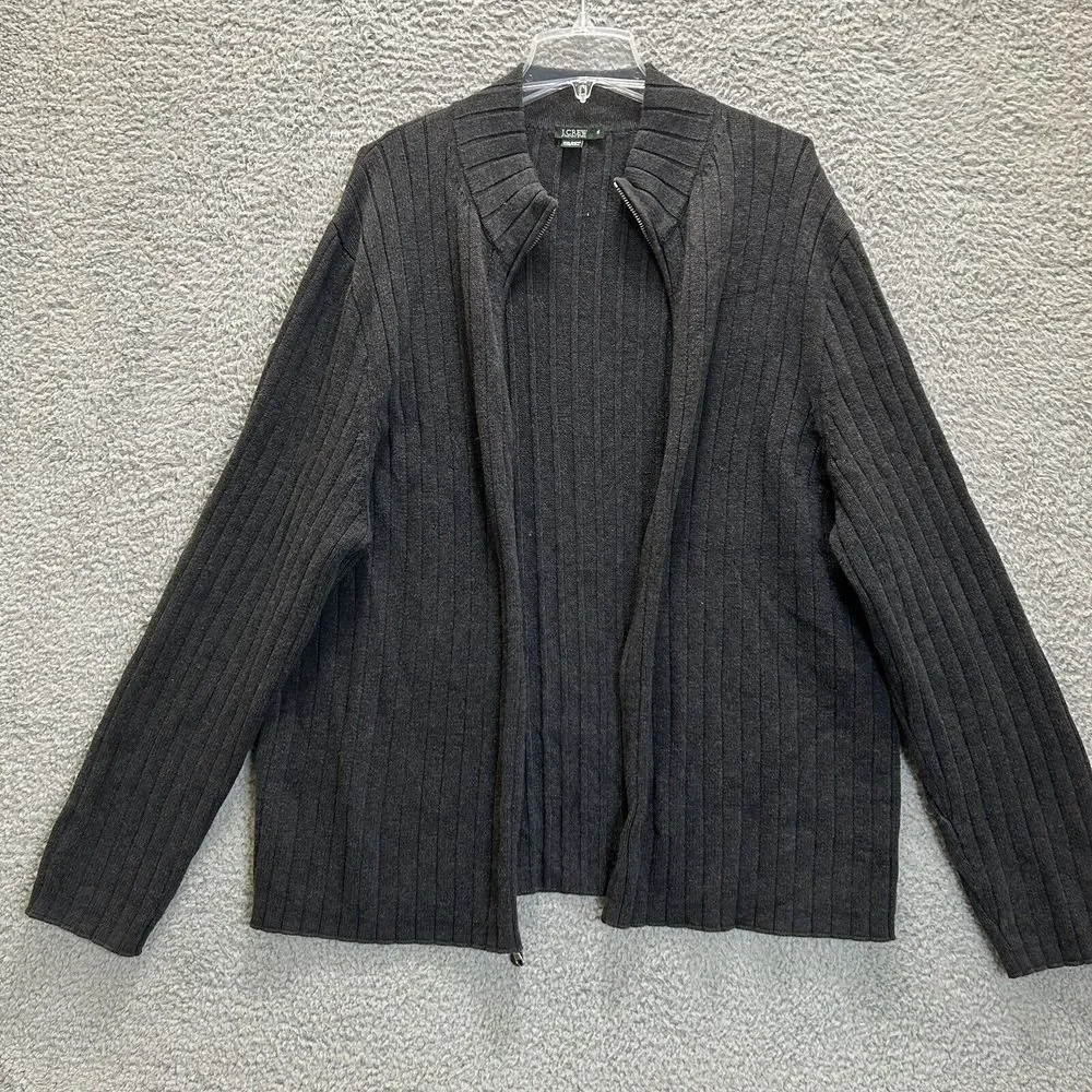 J Crew Sweater Mens XL Gray Full Zip Mock Neck Heavyweight Ribbed Knit‎ Casual